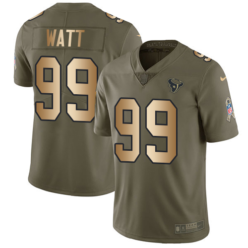 Nike Texans #99 J.J. Watt Olive/Gold Men's Stitched NFL Limited Salute To Service Jersey